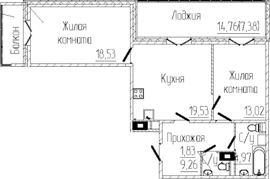 2-комнатная квартира 75.72 м², 5/8 эт., ЖК «SERTOLOVO PARK»